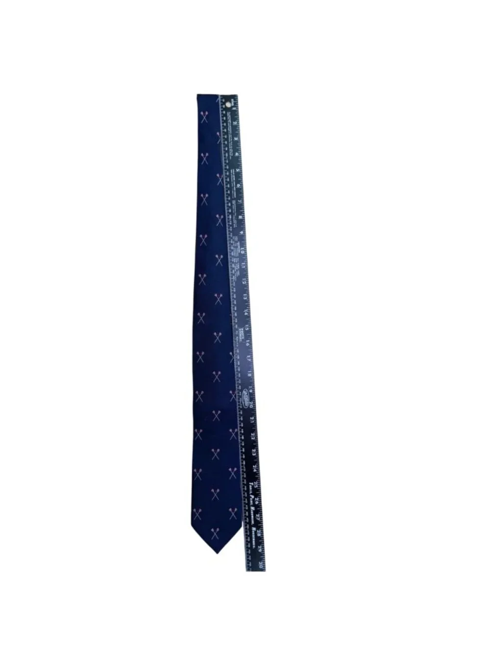 J.Crew Mens Navy Silk Tie Lacrosse Crosses Embroidery A